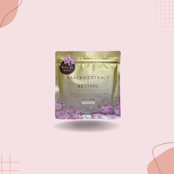RETINOL Sakura Extract Face Mask (30 Sheets) Glowing Skin, Made in Japan